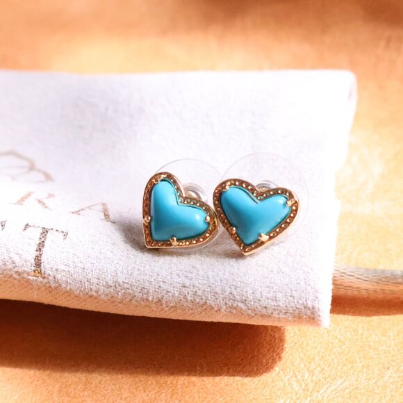 Kendra Scott Ari Heart Stud Earrings 🎀 Gold Turquoise - Picture 2 of 2